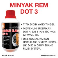 Minyak Rem DOT 3 PRIMO BRAKE FLUID HD 300mL