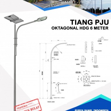 Tiang PJU Bulat / Oktagonal Hot Deep Galvanis 6 Meter Surya Panel Indonesia