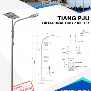 Tiang PJU Bulat / Oktagonal Hot Deep Galvanis 7 Meter Surya Panel Indonesia