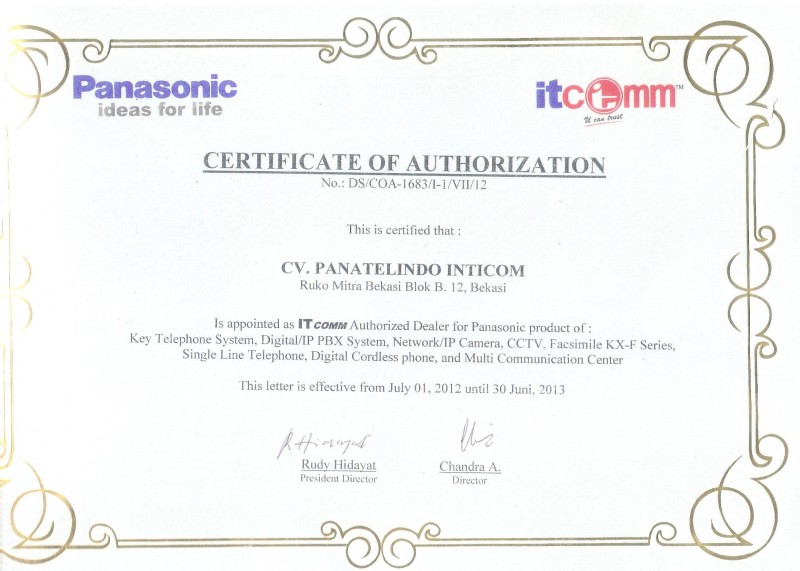 CERTIFICATE OF AUTHORIZATION