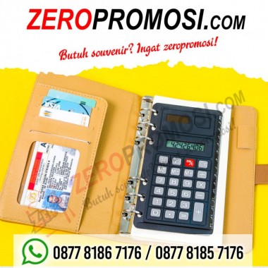 Souvenir pernikahan buku catatan agenda binder note cover kulit with kalkulator Berkat Usaha Maju