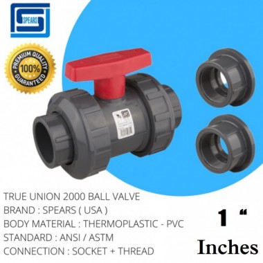 Ball valve pvc socket thread spears ansi 1inches,true union 2000