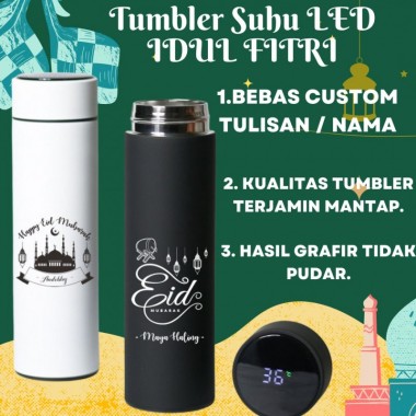 TUMBLER SUHU LED CETAK CUSTOM, HADIAH IDUL FITRI