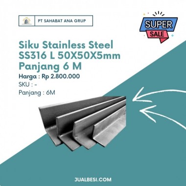 Siku Stainless Steel SS316 L 50x50X5mm Panjang 6 M