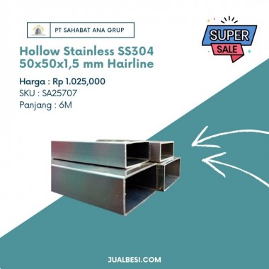 Hollow Stainless SS304 50x50x1,5 mm Hairline