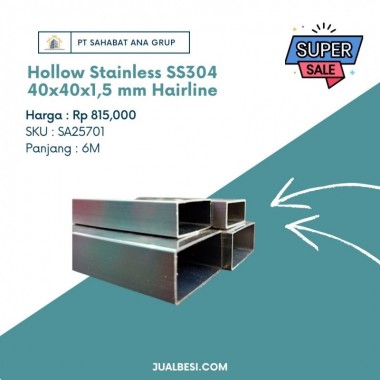 Hollow Stainless SS304 40x40x1,5 mm Hairline