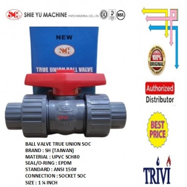 pvc true union ball valve socket soc sch80 1 1/4 inch epdm, cek kran