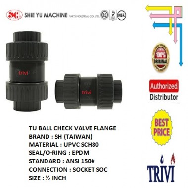 pvc tu ball check valve true union sch80 1/2 inch epdm, cek kran