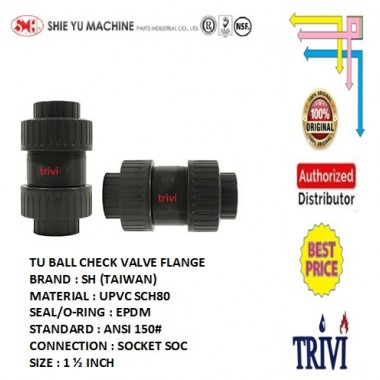 pvc tu ball check valve true union sch80 1 1/2 inch epdm, cek kran