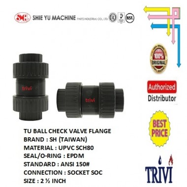 pvc tu ball check valve true union sch80 2 1/2 inch epdm, cek kran