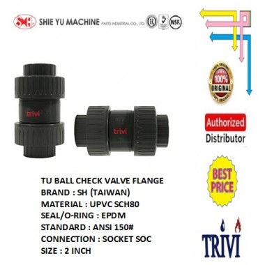 pvc tu ball check valve true union sch80 2 inch epdm, cek kran
