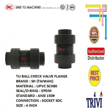 pvc tu ball check valve true union sch80 4 inch epdm, cek kran