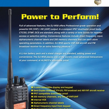 ALINCO DJ-W58 VHF/UHF FM Dualband Handheld Transceiver