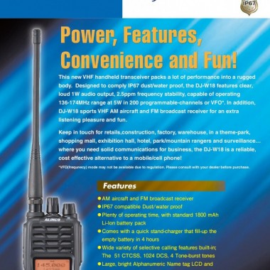 ALINCO DJ-W18 (136-174MHz) VHF FM Handheld Transceiver
