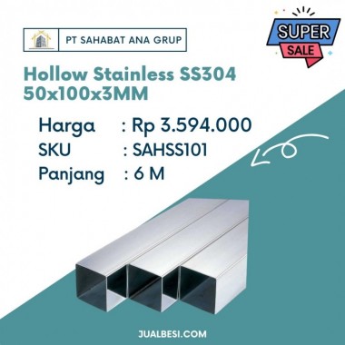Hollow Stainless SS304 50x100x3 MM