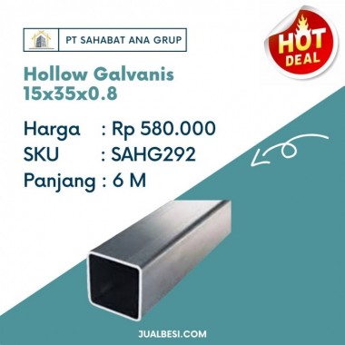 Hollow Galvanis 15 x 35 x 0.8 mm