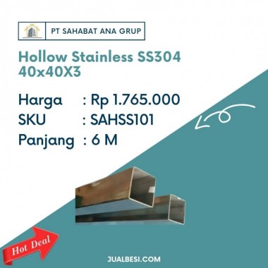 Hollow Stainless SS304 40x40x3 mm