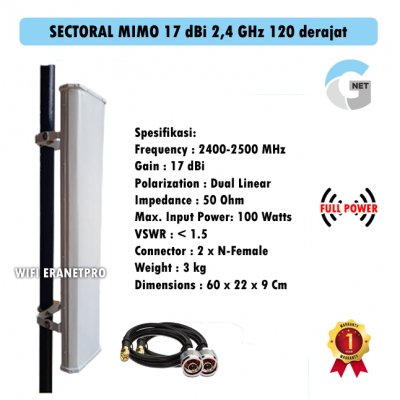antena Gnet Sectoral MIMO 17 dBi 2,4 GHz 120 derajat