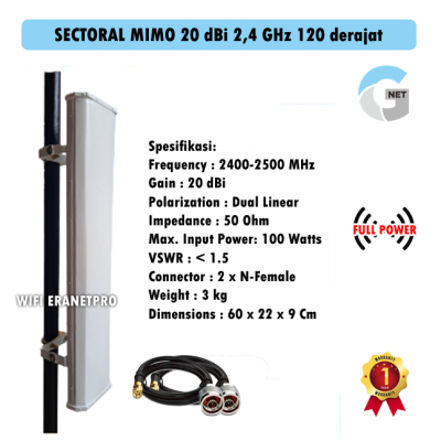 Antena Gnet Sectoral MIMO 20 dBi 2,4 Ghz 120 Degree