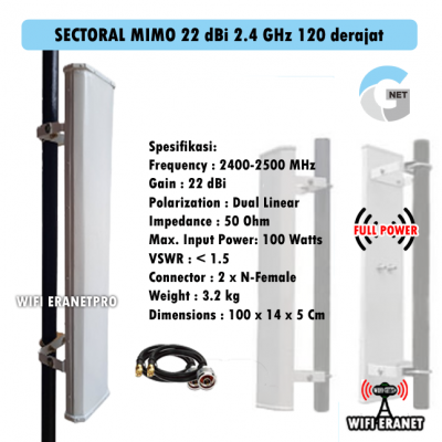 Anetna WIFI Gnet Sectoral Mimo 22 DBi 2,4 GHz Full Power 120 Derajat