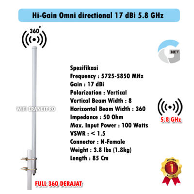 Antena Gnet Hi-Gain omni directional 17 dBi 5,8 GHz Polarisasi 360 derajat