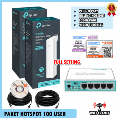 Paket Hotspot RT RW Net Sistem Voucher 100 User full setting Gnet