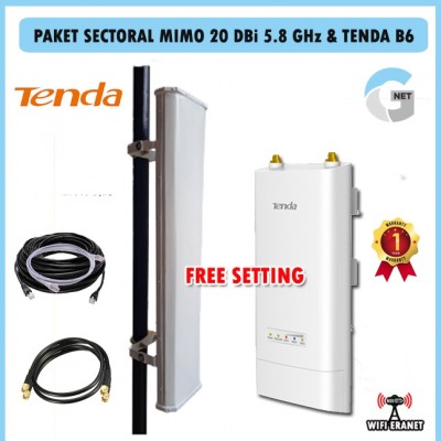 PAKET HOTSPOT WIFI POWERFULL SECTORAL MIMO 5.8 Ghz & TENDA B6 FREE SETTING -Gnet