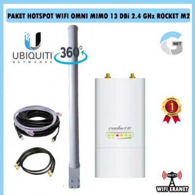 Paket HOTSPOT WIFI Ubiquiti Rocket M2 28 dBm & Omni MIMO 13 2,4 GHz 13 dBi - Gnet