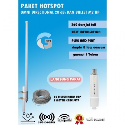 Paket Hotspot antena hi gain omni directional 20 dbi dan bullet m2hp
