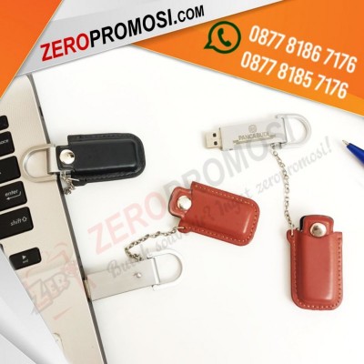 USB Kulit Flashdisk FDLT03 Dengan Pouch Rantai Bisa Cetak Logo