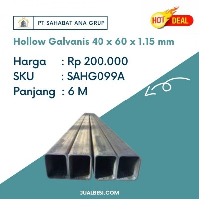 Hollow Galvanis 40 x 60 x 1.15 mm