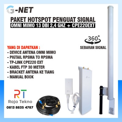 paket hotspot wifi GNET untuk wifi voucheran omni mimo 13 dbi 2,4 ghz + tplink cpe220 ext