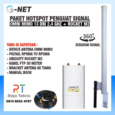 paket hotspot wifi GNET untuk wifi voucheran omni mimo 13 dbi 2,4 ghz + ubiquity Rocket M2