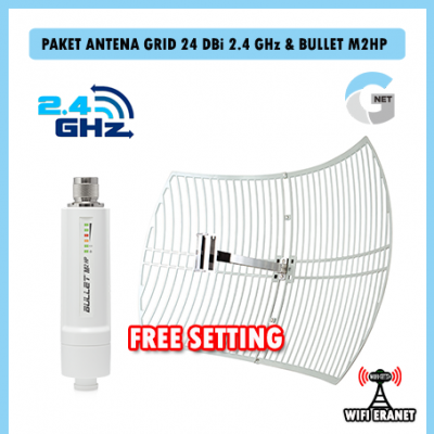 Paket Aksespoint atau Station Antena Grid 24 DBi 2.4 GHz & Bullet M2HP- Gnet