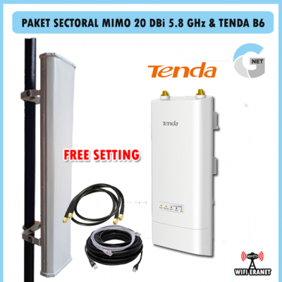 PAKET HOTSPOT WIFI POWERFULL SECTORAL MIMO 5.8 Ghz & TENDA B6 FREE SETTING -Gnet