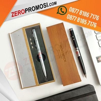 Promosi Souvenir Mewah Pen 3IN1 Laser Pointer Gift Box Kayu Cetak Logo