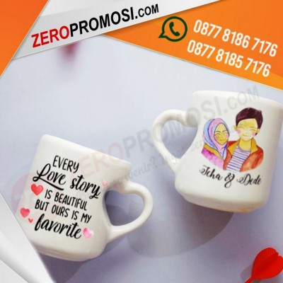 Souvenir Mug Keramik Gagang Love Cekung Custom Satuan