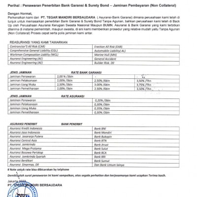 PT. TEGAR MANDIRI BERSAUDARA [ JASA PENERBITAN SURETY BOND & BANK GARANSI ]