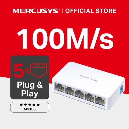 Mercusys | MS105 | 5-Port 100Mbps Switch | Plug & Play | Lan | Mini | Desktop Ethernet Switch
