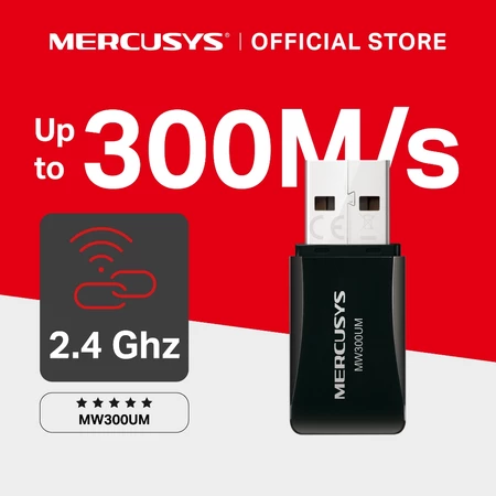 Mercusys | MW300UM | 300Mbps Wi-Fi Mini USB Adapter | 2.4Ghz | Wireless | Windows 10/8.1/8/7/XP