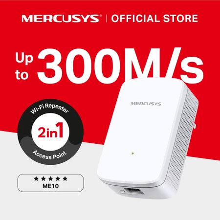 Mercusys | ME10 | 300Mbps Wi-Fi Repeater | 2.4Ghz | 10/100Mbps LAN Port | Range Extender | AP Mode