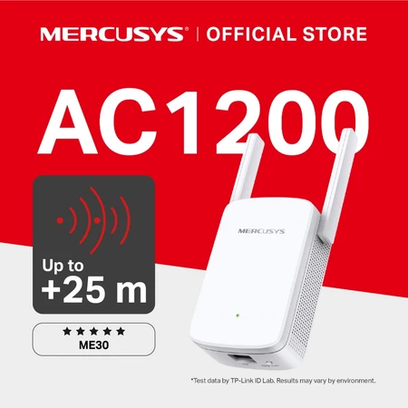 Mercusys | ME30 | AC1200 Wi-Fi Repeater | 2.4Ghz & 5Ghz Dual Band | Range Extender | AP Mode | IPTV