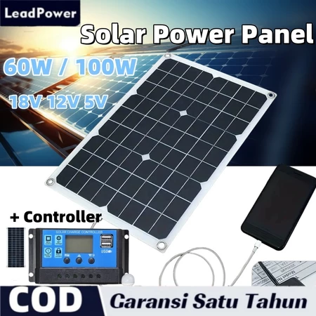 Panel Surya 60W/100W/120W/150W Panel Tenaga Surya Polikristalin Kit Tenaga Surya Fleksibel 12V Pengisi Daya Baterai 50A Controller