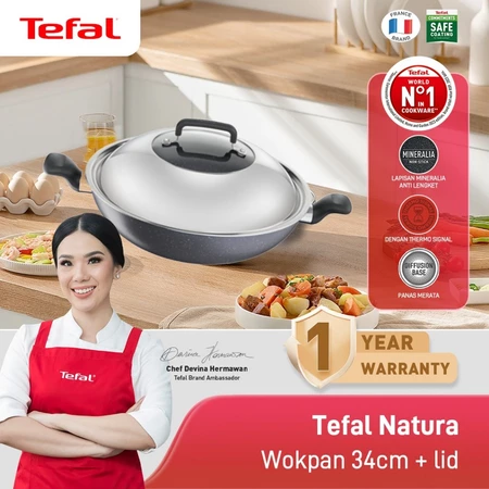 Tefal Natura Wokpan Dengan Tutup Series 28 / 32 / 34 CM - Wajan Anti Lengket / Penggorengan Garansi 1 Tahun