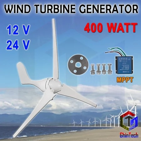Wind Generator 400W wind turbine 12 Volt 24 V generator turbin listrik tenaga angin solar surya panel kincir bayu udara