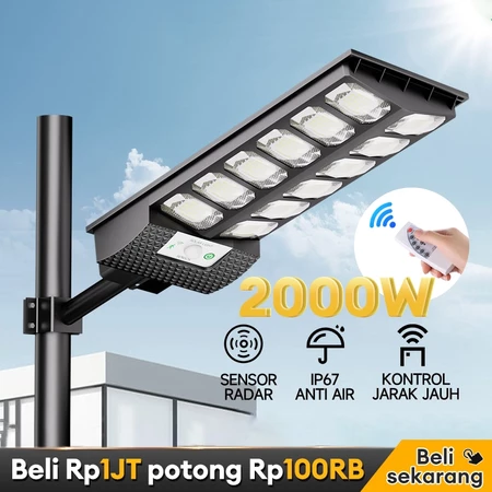 Lampu Tenaga Surya 2000W Watt Super Terang | Lampu Penerangan Jalan Umum PJU | Jalan Desa | Jalan Perumahan | Jalan Kampung