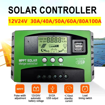 MPPT Pengontrol CAS Surya 12V 24V 100A Solar Charge Controller Rumah Panel Surya Baterai Cerdas Regulator Pengisi Daya Panel Solar