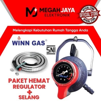 PAKET HEMAT WINN GAS / STARCAM / GASCOMP SUPERLOCK REGULATOR + SELANG GAS LPG DOUBLE LOCK TEKANAN RENDAH