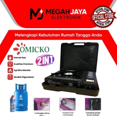 OMICKO KOMPOR PORTABLE 2 IN 1 GAS PORTABLE (1 TUNGKU) GARANSI RESMI