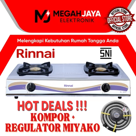 RPAKET HEMAT KOMPOR STAINLESS STEEL + REGULATOR RINNAI RI 522E / RI-522E / RI 522 E / RI522 E (2 TUNGKU)